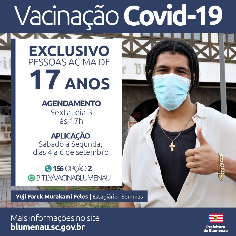 Blumenau reabre agendamento da vacina contra a Covid-19 para pessoas acima dos 17 anos
