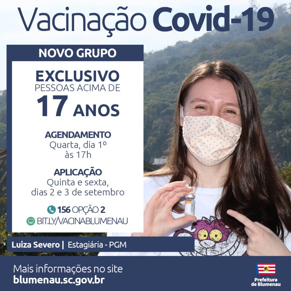 Blumenau amplia agendamento da vacina contra a Covid-19 para pessoas acima dos 17 anos