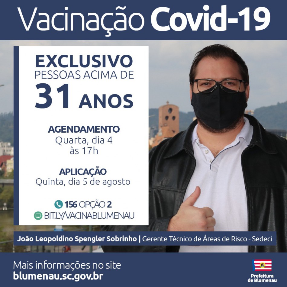 Blumenau reabre agendamento da vacina contra a Covid-19 para pessoas acima dos 31 anos