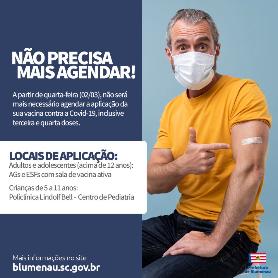Covid-19: Todas as doses da vacina passam a ser aplicadas sem agendamento em Blumenau
