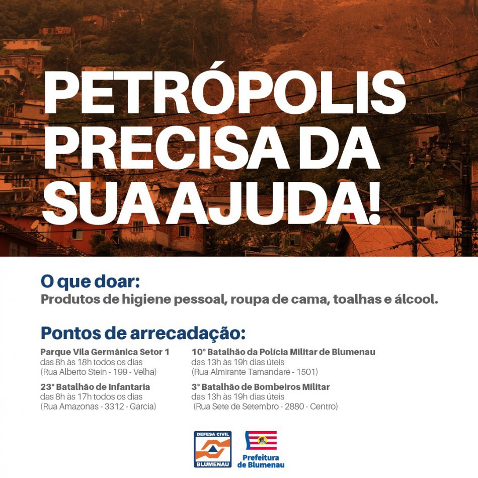 Município posterga arrecadação de donativos a Petrópolis até o dia 4 de março