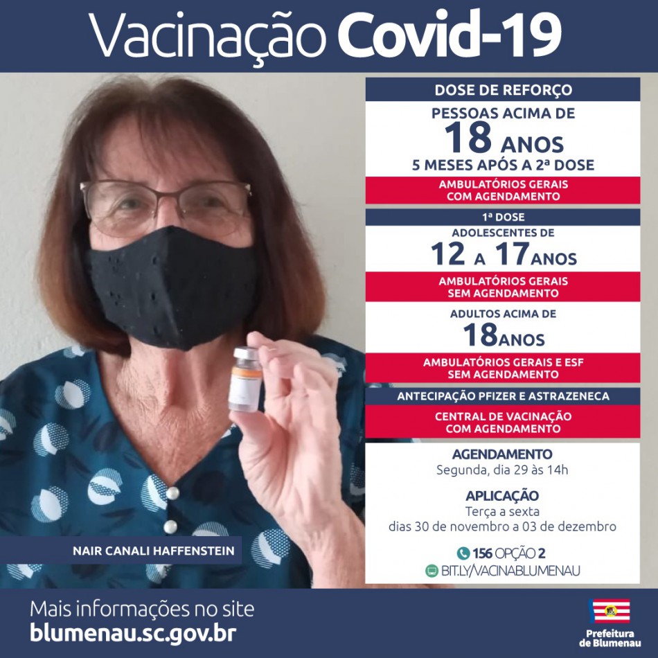 Blumenau reabre agendamento da vacina contra a Covid-19 e disponibiliza vagas sem agendamento para grupos específicos