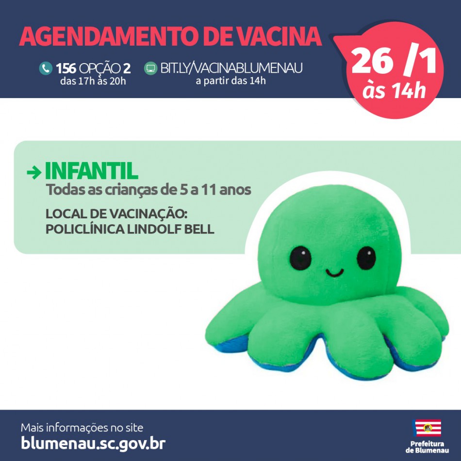 Blumenau reabre agendamento para vacinação de crianças de 5 a 11 anos