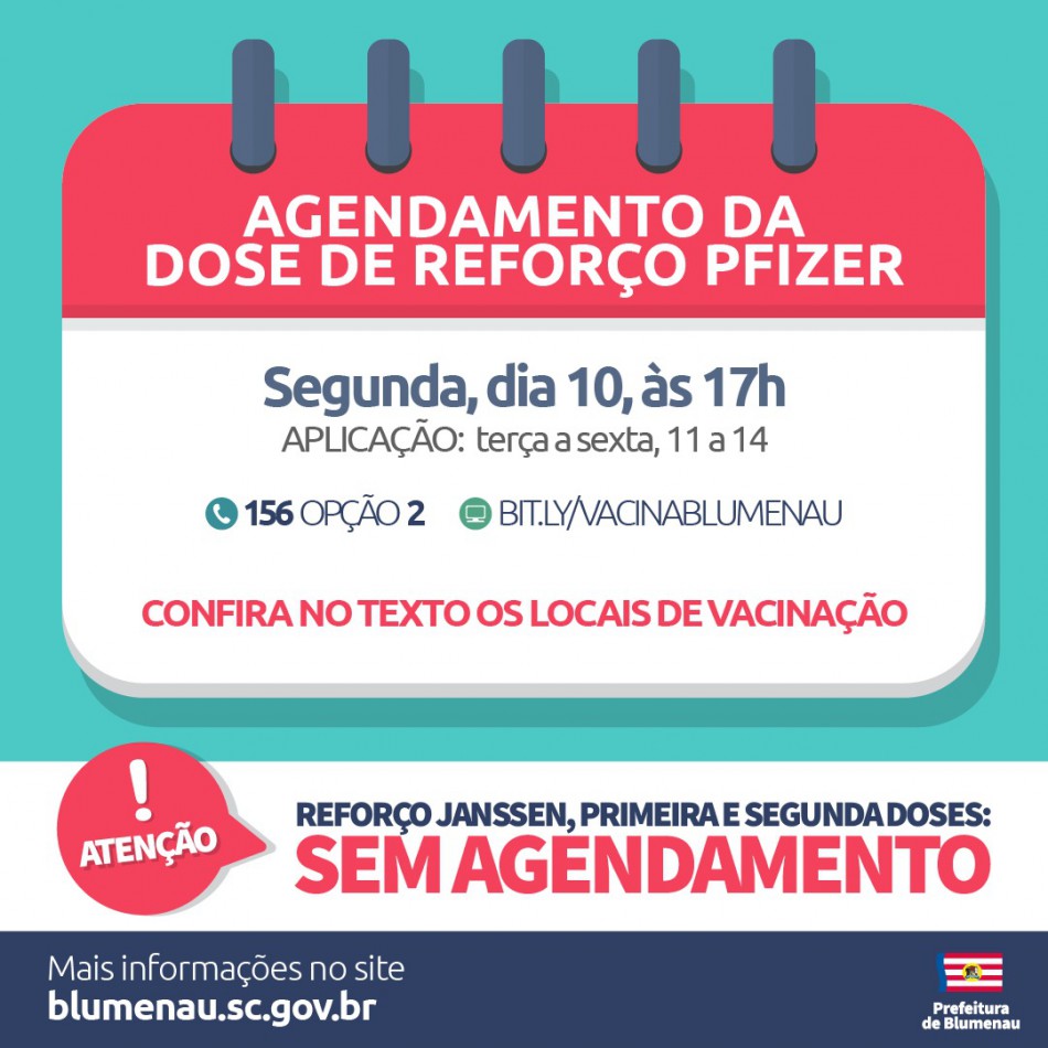 Blumenau reabre agendamento para aplicação da dose de reforço contra a Covid-19