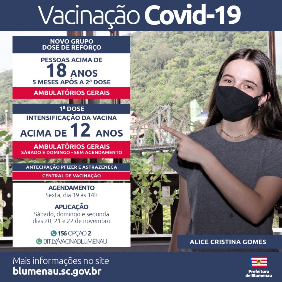 Blumenau vai intensificar a vacina contra Covid-19 para pessoas acima de 12 anos e disponibilizar dose de reforço em adultos