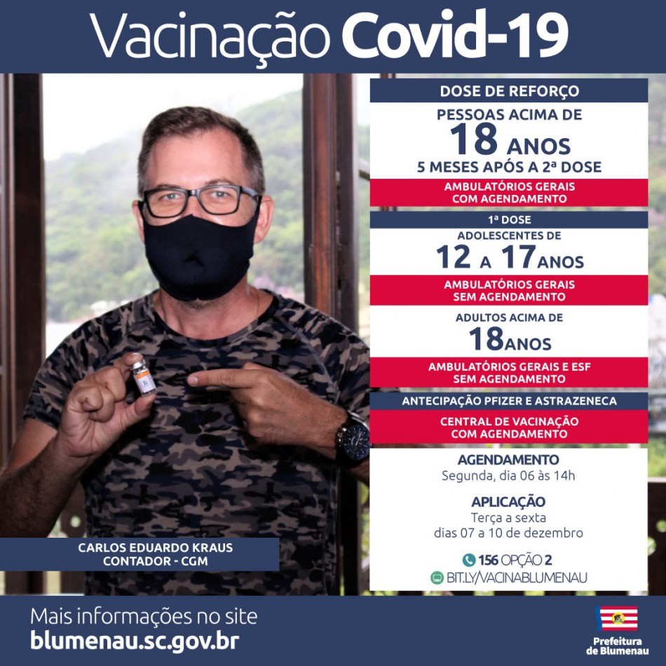 Blumenau reabre agendamento da vacina contra a Covid-19 e disponibiliza vagas sem agendamento para grupos específicos