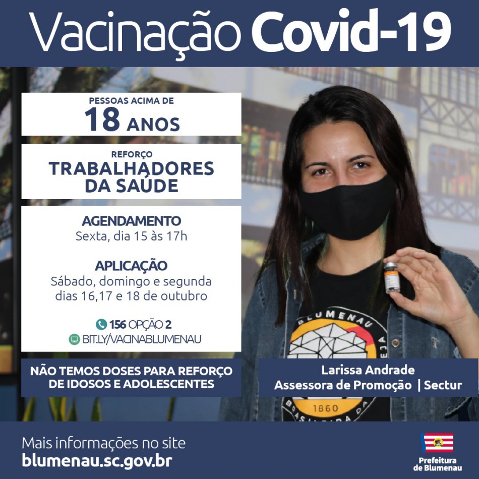 Blumenau reabre agendamento da vacina contra a Covid-19 para população adulta e dose de reforço para trabalhadores da saúde