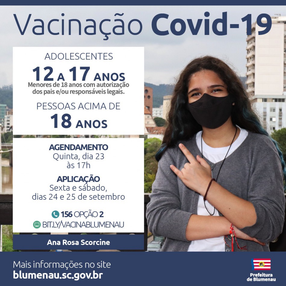 Blumenau reabre agendamento da vacina contra a Covid-19 para pessoas acima de 12 anos e população adulta