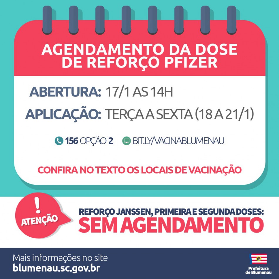Blumenau reabre agendamento para aplicação da dose de reforço contra a Covid-19