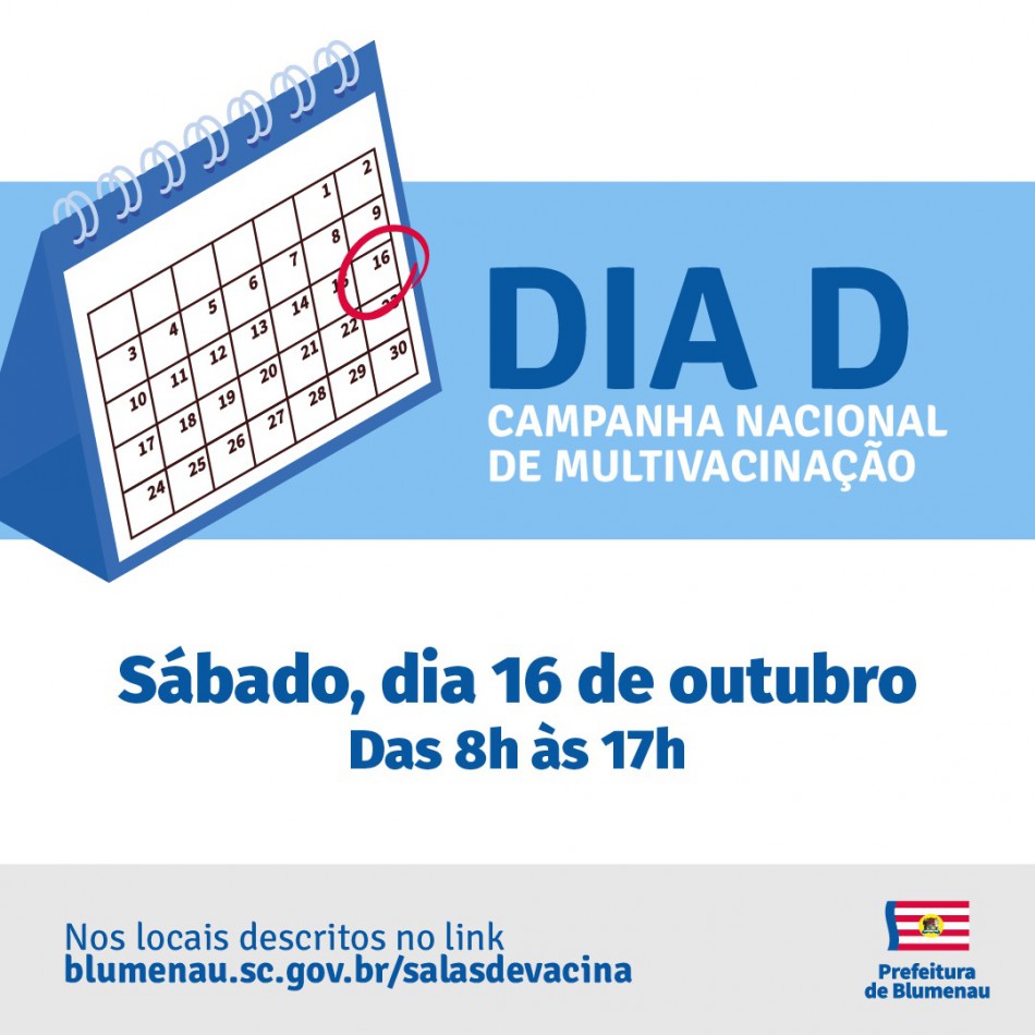 Blumenau terá dia "D" de mobilização da Campanha Nacional de Multivacinação no próximo sábado, dia 16