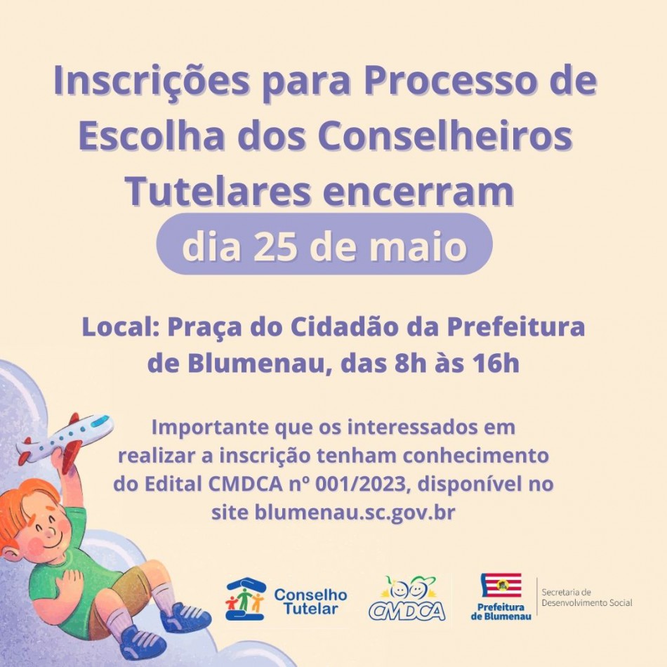 Inscrições para Conselheiros Tutelares encerram nesta quinta-feira, dia 25