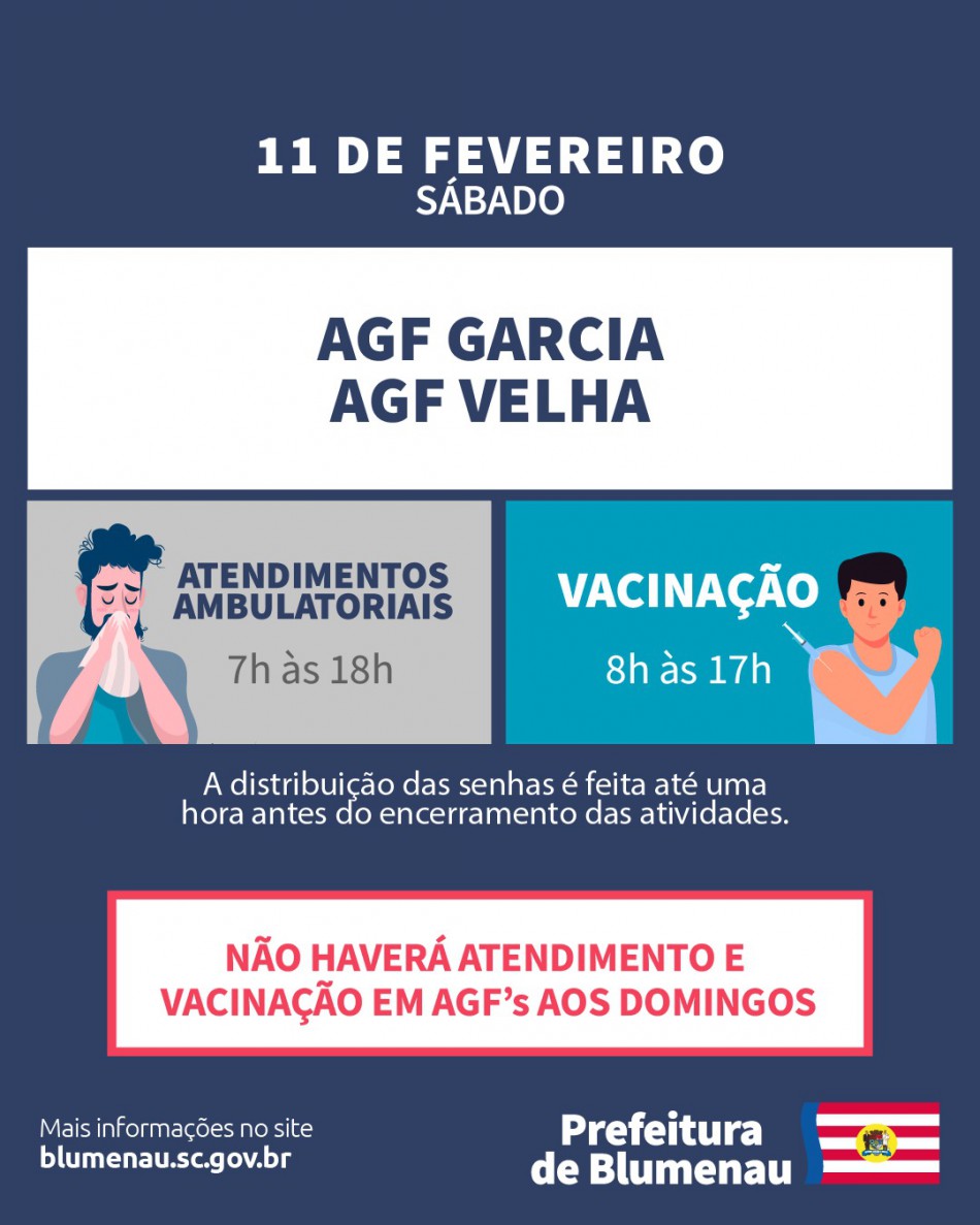AGFs Garcia e Velha terão atendimento ambulatorial neste sábado, dia 11 de fevereiro