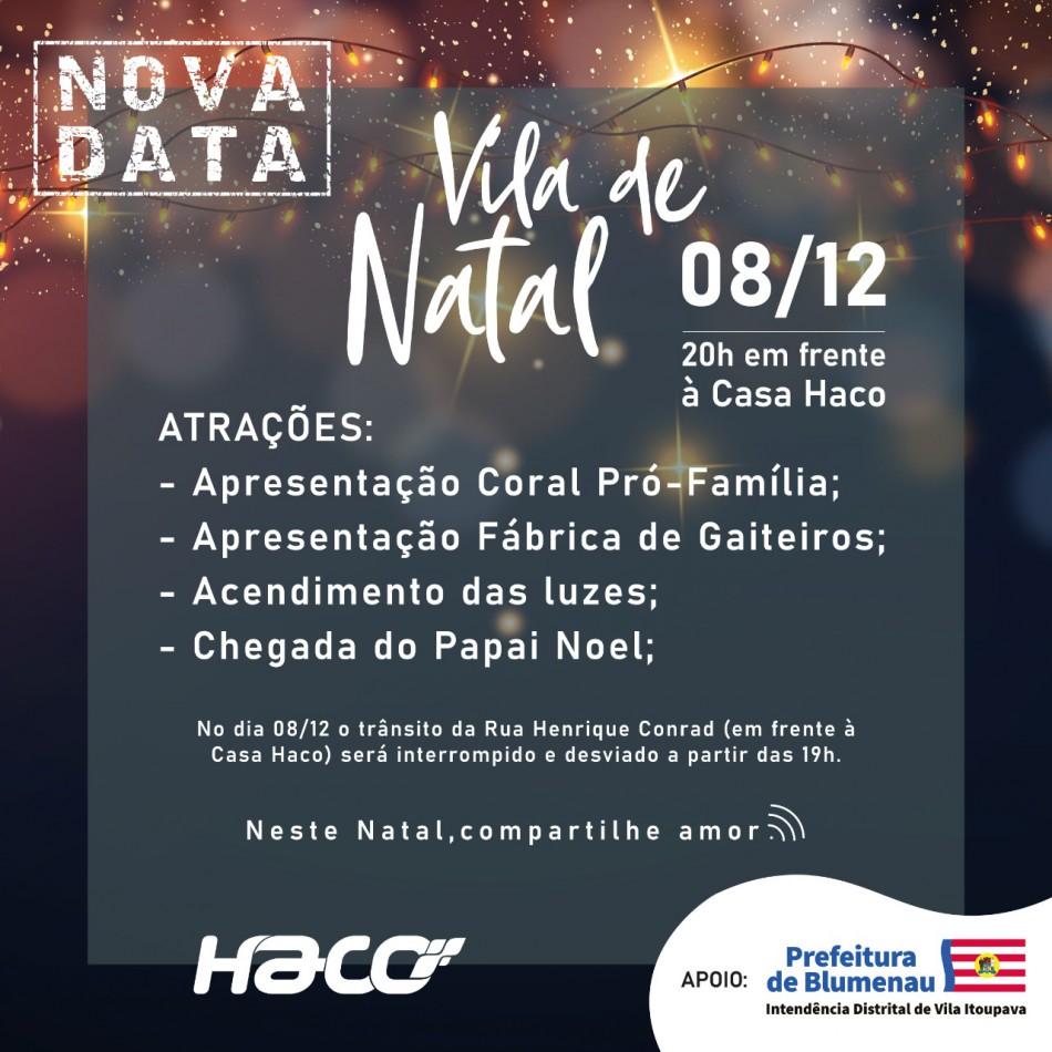 Evento de Natal na Vila Itoupava é transferido para o dia 08 de dezembro
