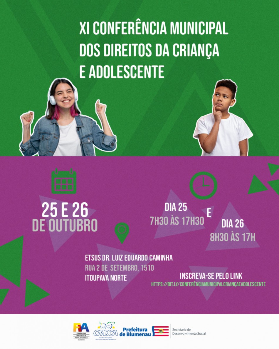 Abertas as inscrições para a XI Conferência Municipal dos Direitos da Criança e do Adolescente