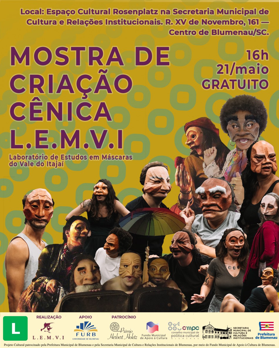 Laboratório de máscaras teatrais faz apresentação cênica no dia 21