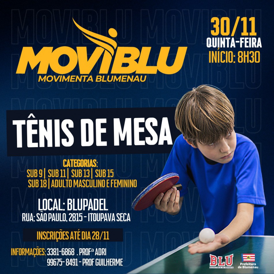 Prefeitura de Blumenau promove Festival Moviblu de Tênis de Mesa