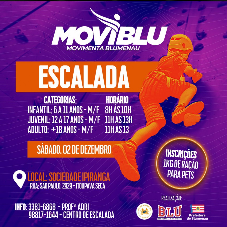 Blumenau terá festival de escalada indoor boulder em dezembro