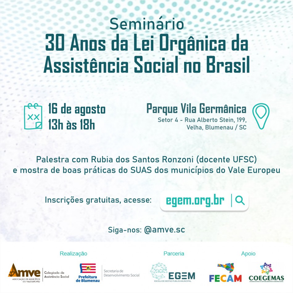 Trinta anos da Lei Orgânica de Assistência Social no Brasil é tema de seminário
