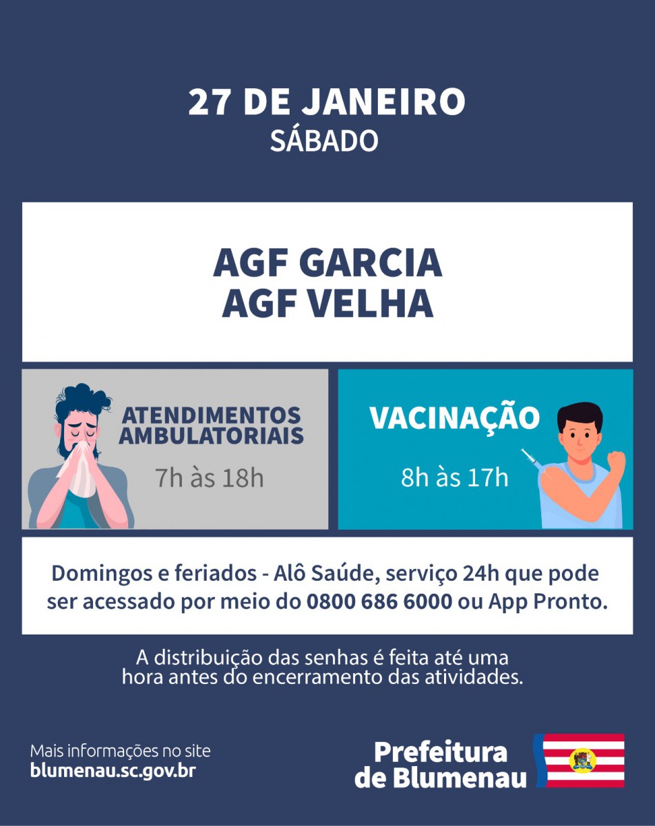 AGFs Garcia e Velha seguem com o atendimento ambulatorial no sábado, dia 27