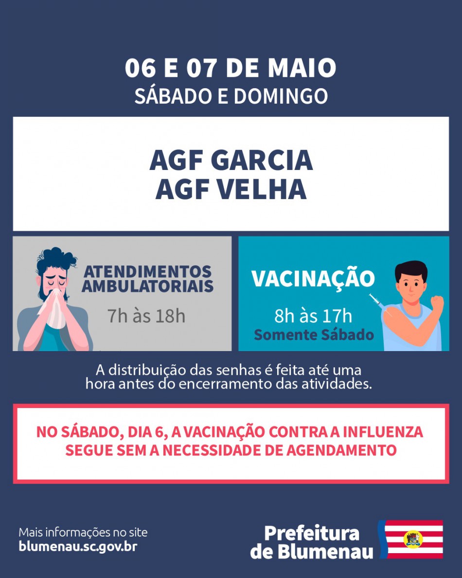 Atendimento ambulatorial do fim de semana acontece nos AGFs Garcia e Velha