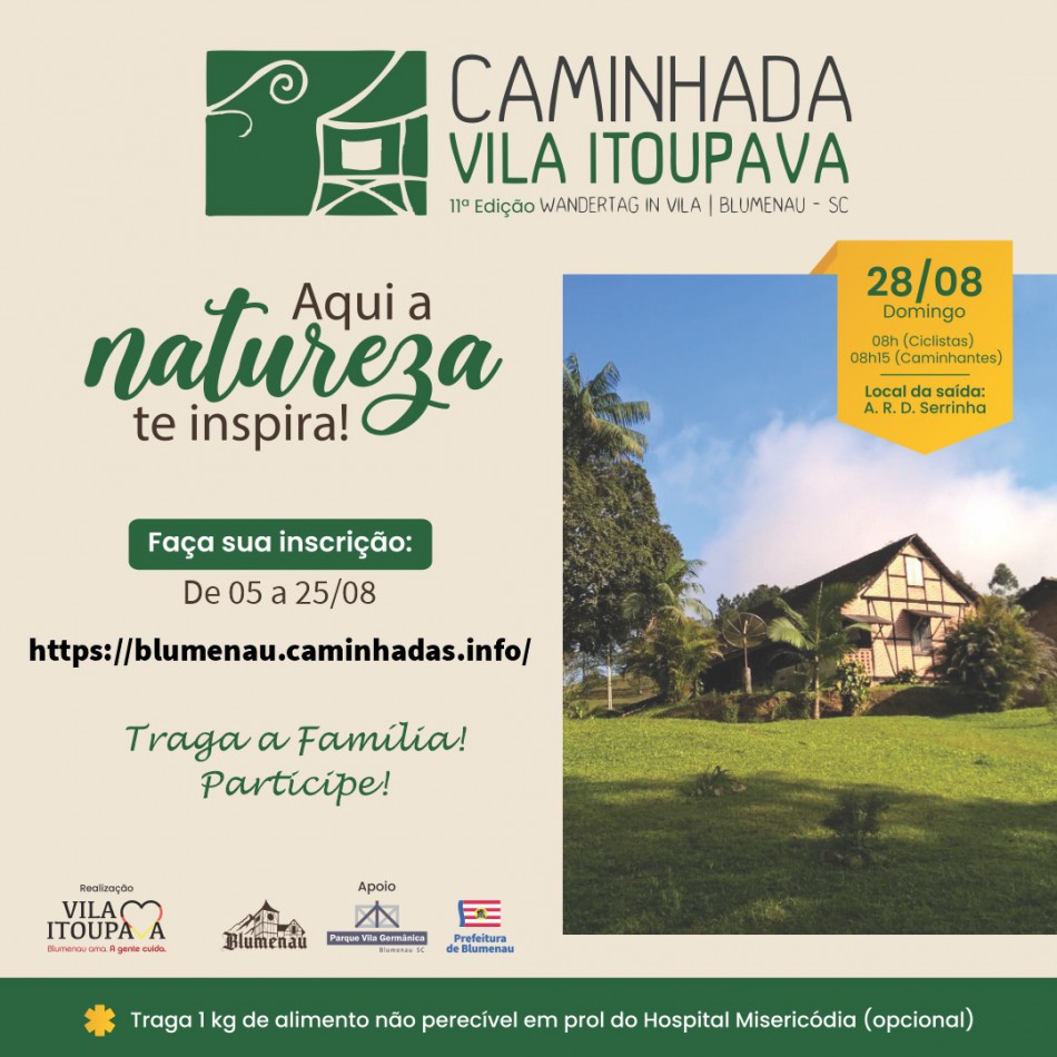 Blumenau abre inscrições para a 11ª Caminhada Ecológica e Cultural da Vila Itoupava