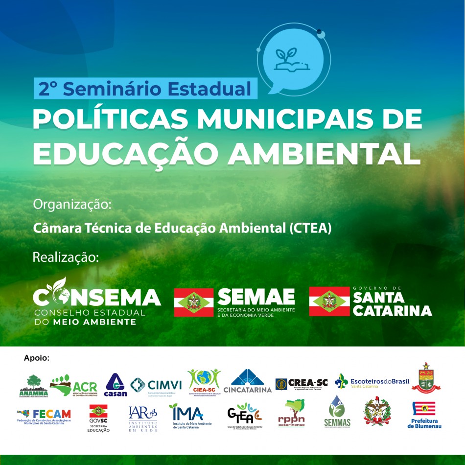 Inscrições abertas para o 2º Seminário Estadual de Políticas Municipais de Educação Ambiental de Santa Catarina