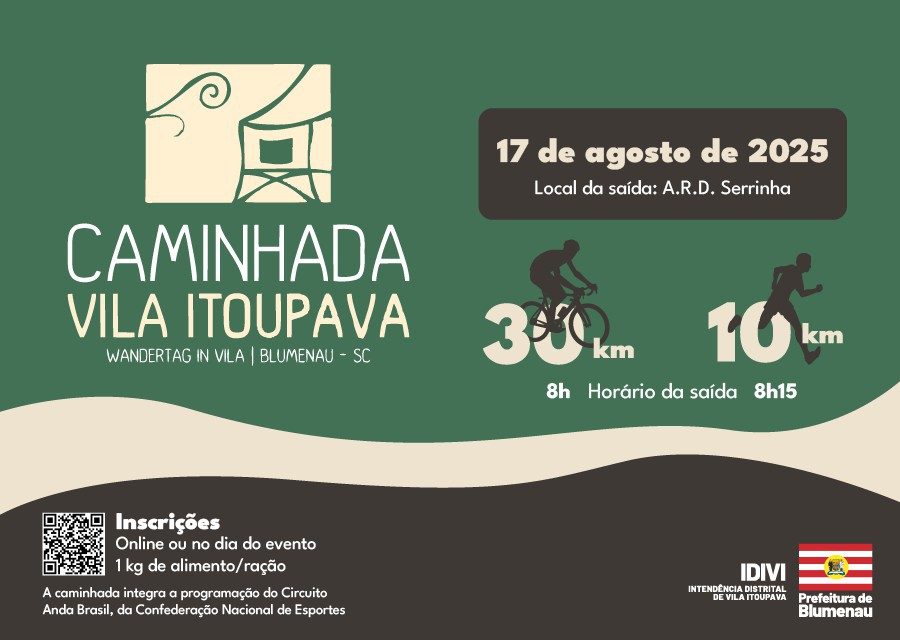 Inscrições on-line para a Caminhada da Vila Itoupava encerram neste sábado, dia 16
