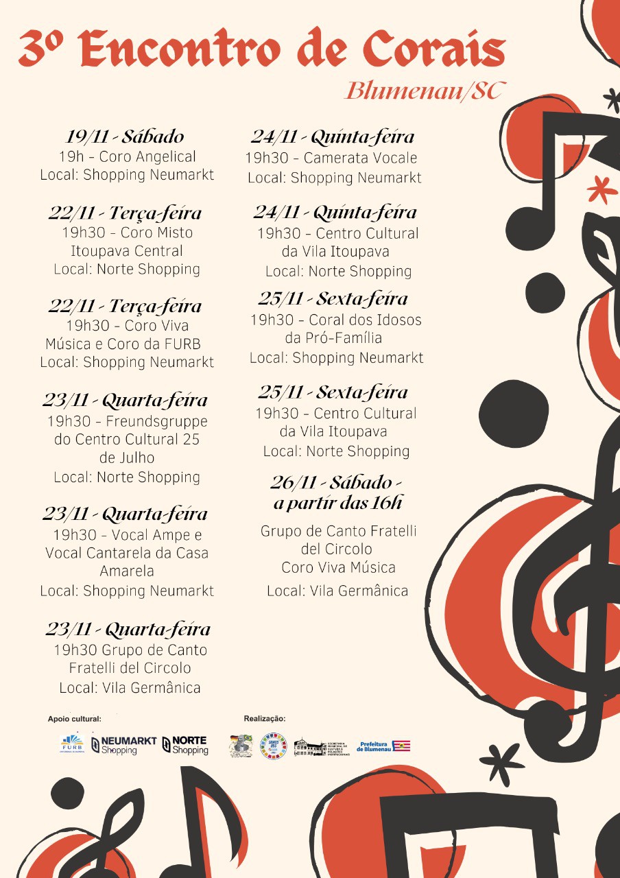 3º Encontro de Corais de Blumenau começa no sábado