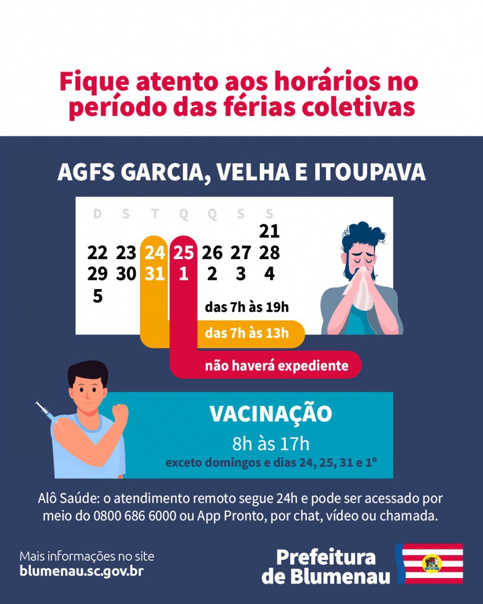 AGFs Velha, Garcia e Itoupava mantêm o atendimento ambulatorial no fim de ano
