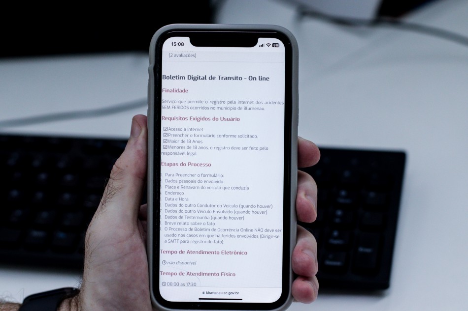 Boletins de ocorrência de trânsito passam a ser realizados apenas on-line em Blumenau