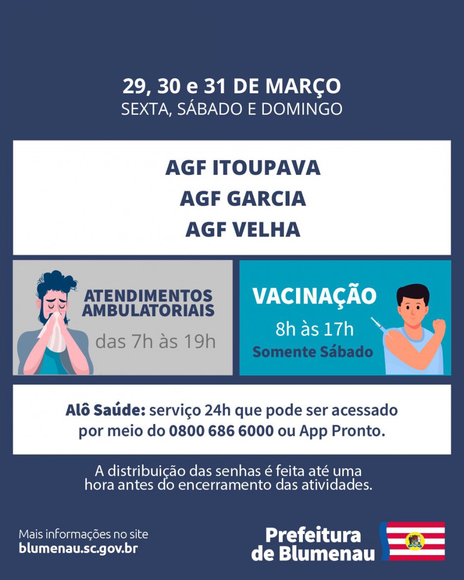 AGFs Garcia, Velha e Itoupava estarão abertos sexta, sábado e domingo