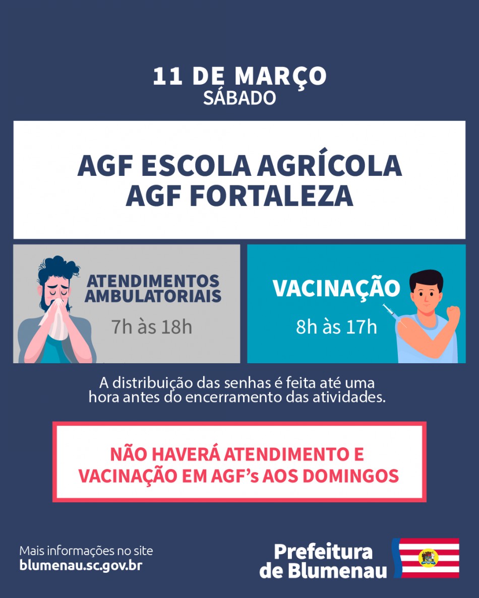 Atendimento ambulatorial do sábado, dia 11, segue nos AGFs Escola Agrícola e Fortaleza