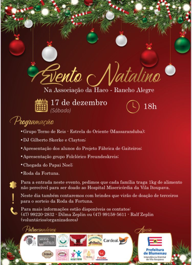 Vila Itoupava recebe Evento Natalino neste sábado, dia 17