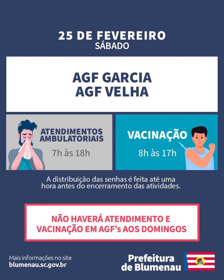 AGFs Garcia e Velha terão expediente no último sábado de fevereiro, dia 25, das 7h às 18h