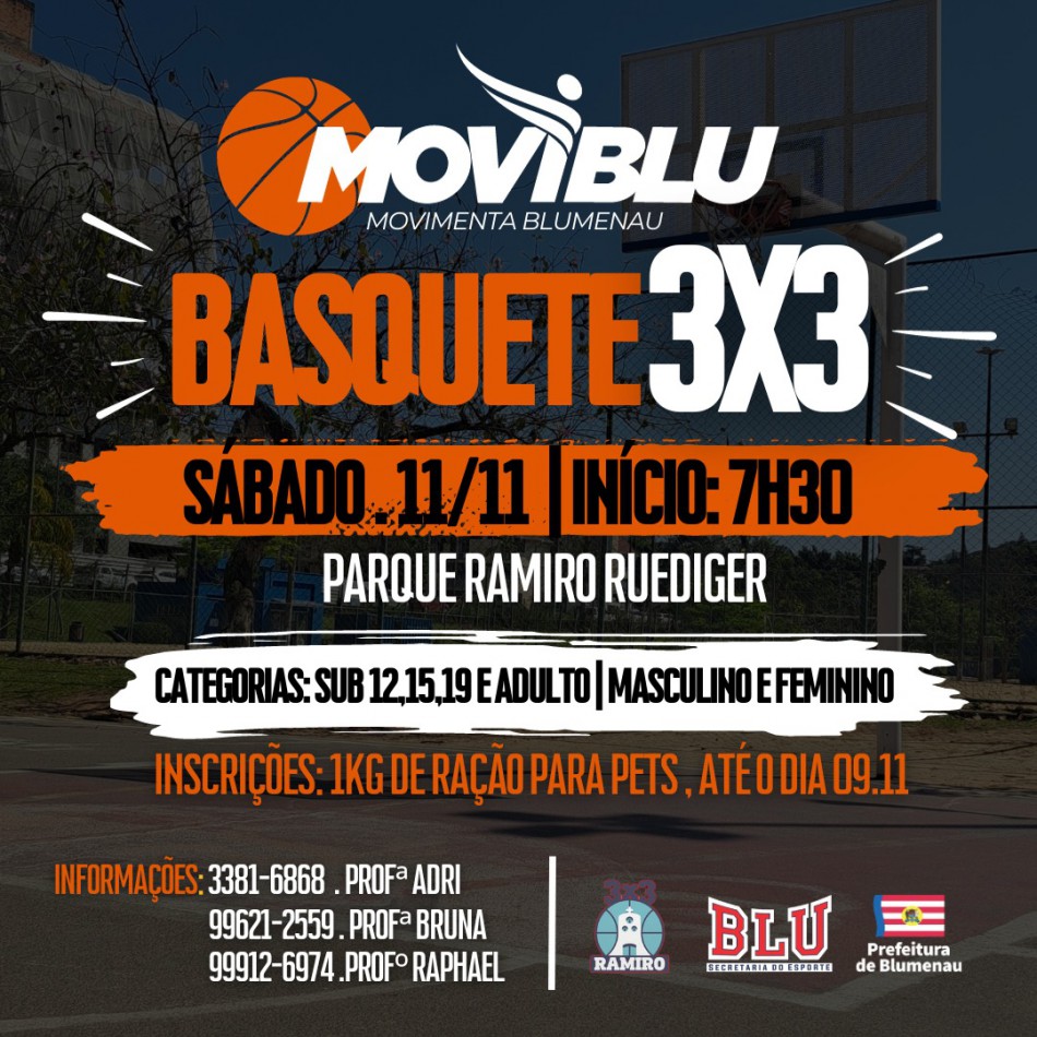 Prefeitura promove Festival Moviblu de Basquete 3×3 no Parque Ramiro Ruediger