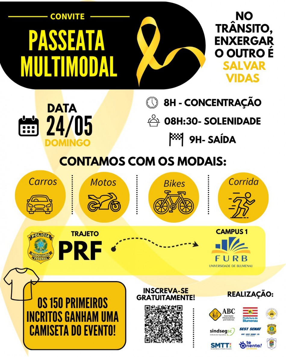 Passeata e painel sobre saúde no trânsito movimentam programação do Maio Amarelo em Blumenau