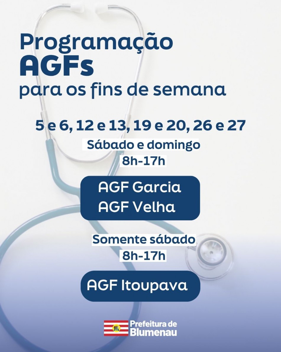 AGFs Garcia, Velha e Itoupava mantêm atendimento nos fins de semana de julho
