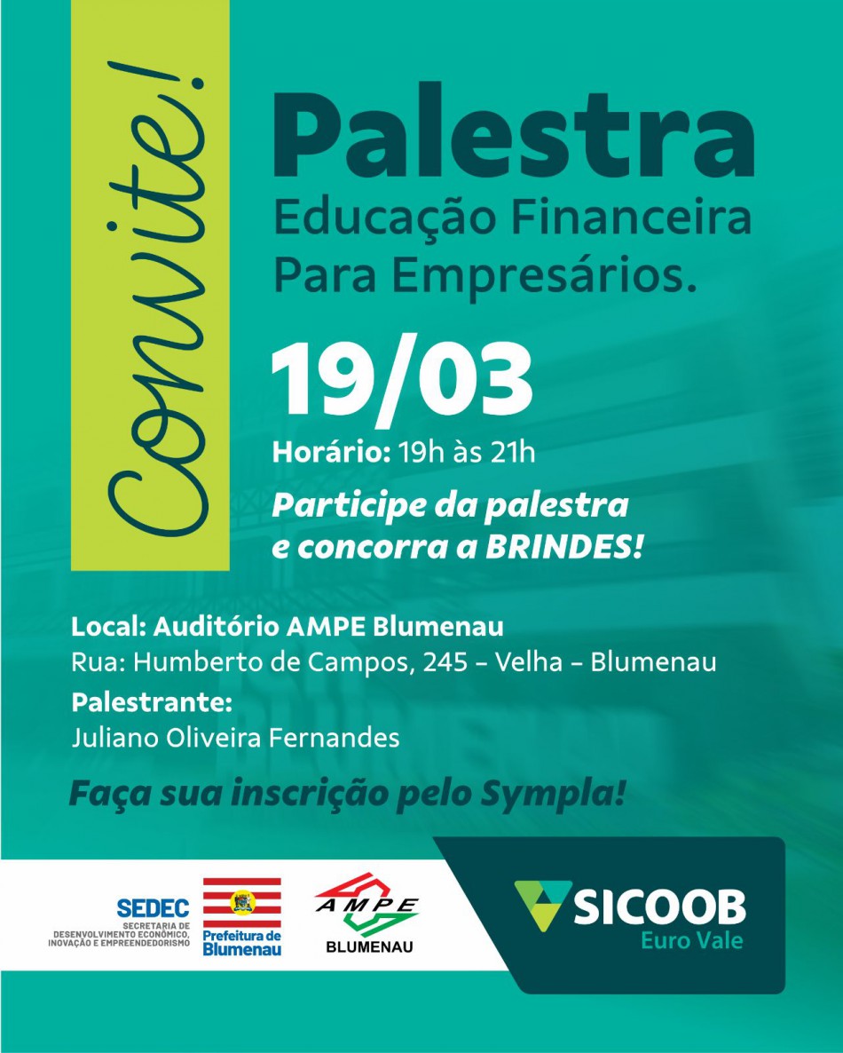 Palestra gratuita em Blumenau orienta empreendedores sobre organização financeira