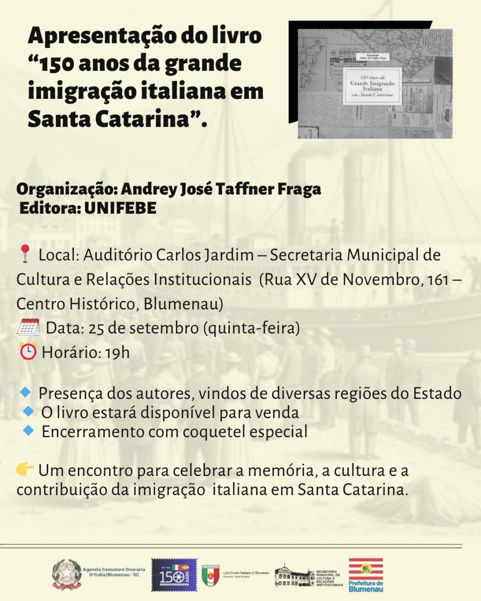 Livro resgata os 150 anos da grande imigração italiana em Santa Catarina