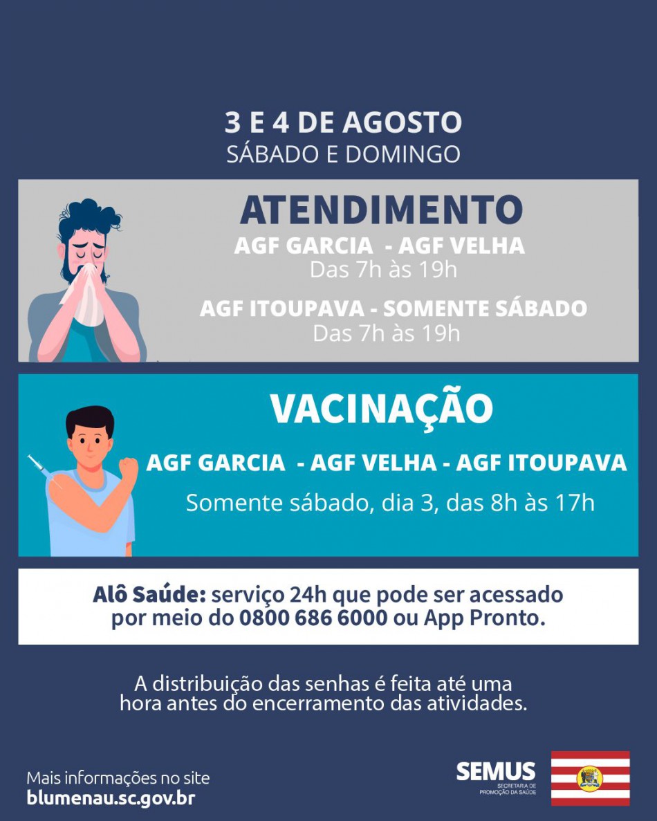AGFs Garcia e Velha mantêm o atendimento ambulatorial na rede pública de saúde no fim de semana