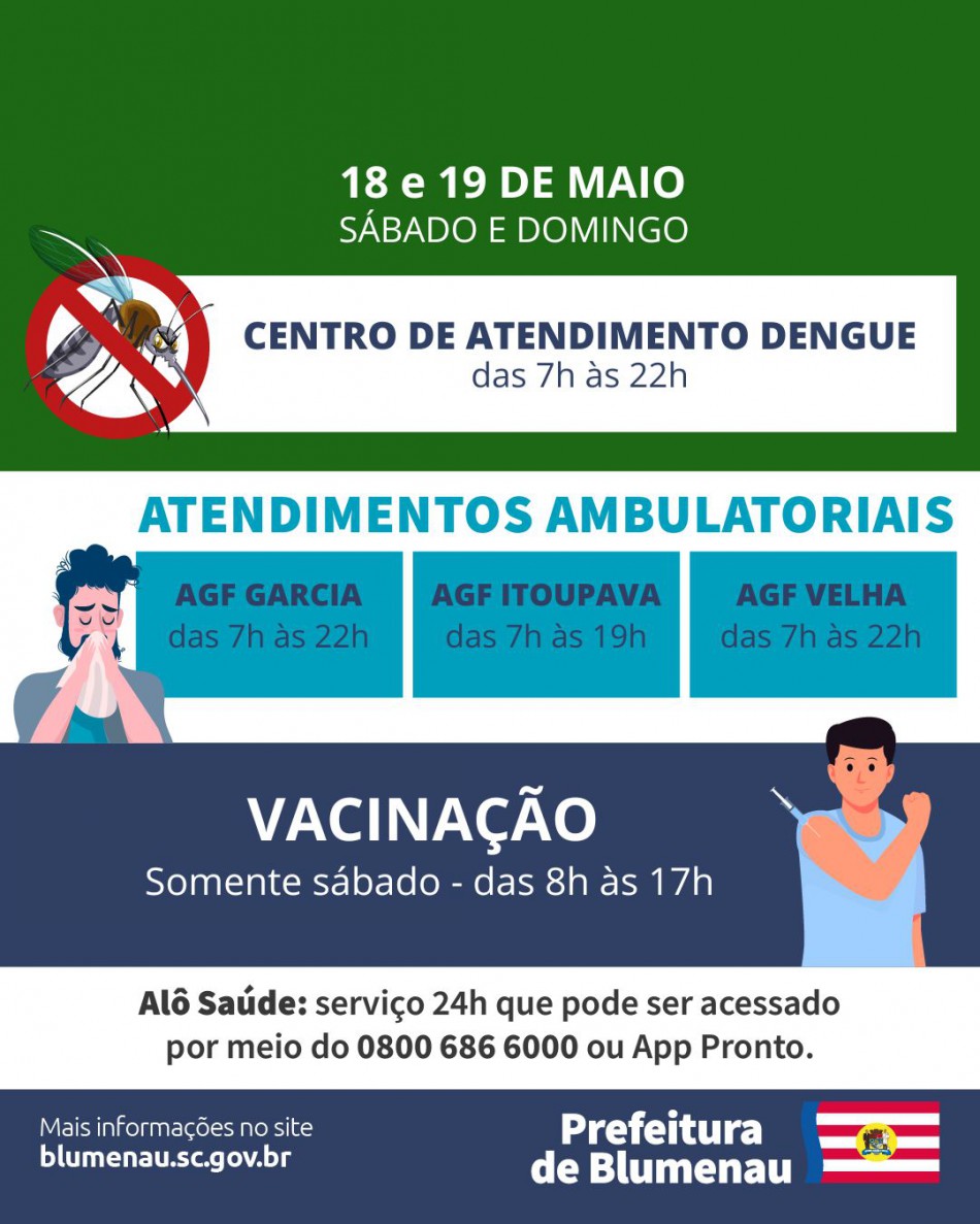 Atendimento ambulatorial deste fim de semana segue nos AGFs Garcia, Velha e Itoupava 