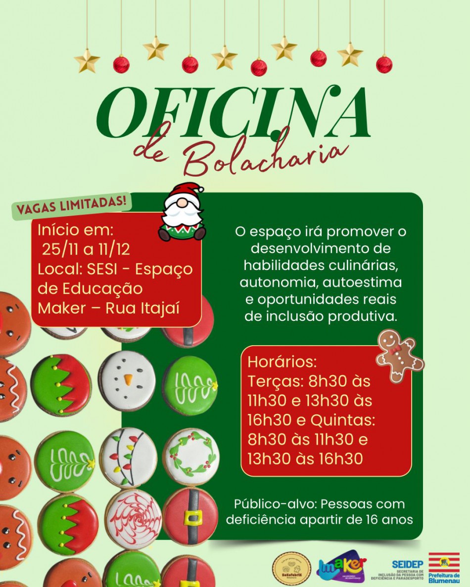 Prefeitura oferece curso para pessoas com deficiência produzirem e venderem bolachas de natal