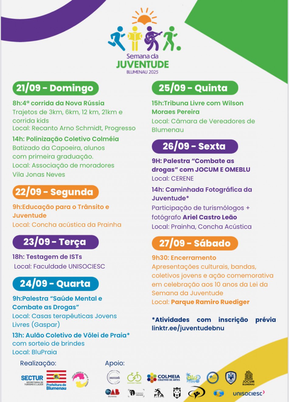 Blumenau celebra a juventude com uma semana de atividades gratuitas
