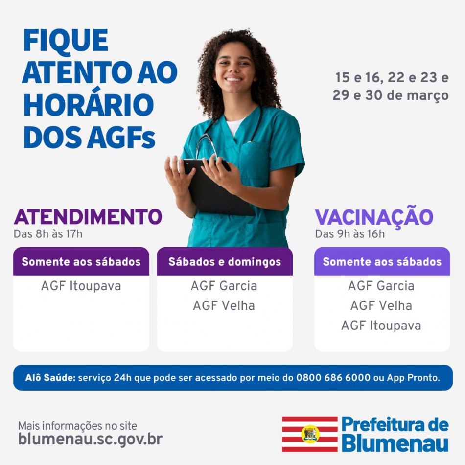 Prefeitura de Blumenau ajusta horário de atendimento dos AGFs nos fins de semana
