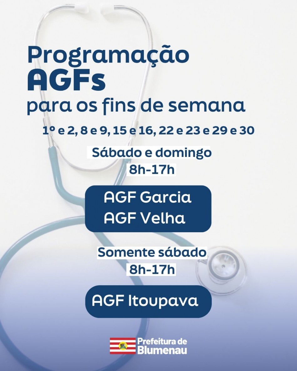 AGFs Garcia, Velha e Itoupava mantêm atendimento nos fins de semana de novembro